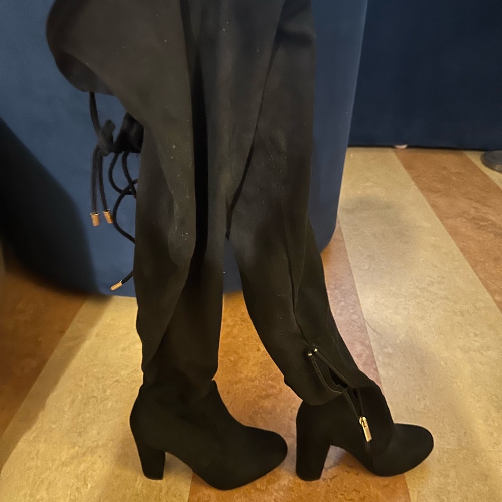 Stunning black suede knee high boots